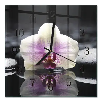 Vierkante glazen wandklok Orchidee