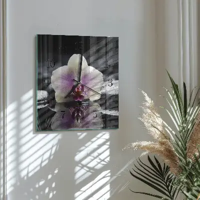 Vierkante glazen wandklok Orchidee