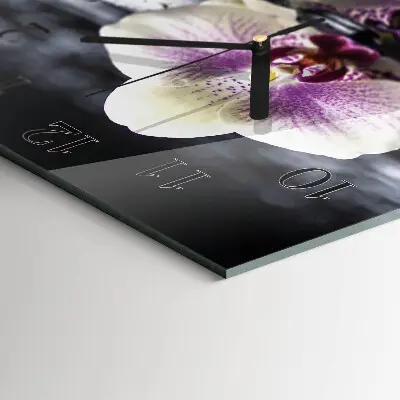 Vierkante glazen wandklok Orchidee