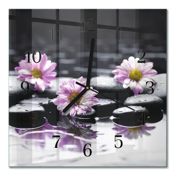 Moderne wandklok glas vierkant Bloemen