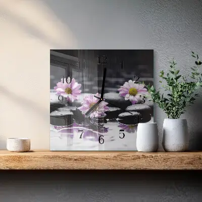 Moderne wandklok glas vierkant Bloemen