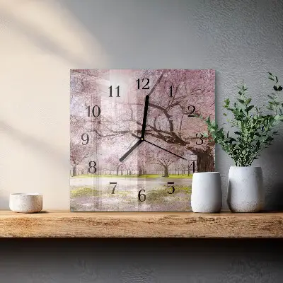 Moderne wandklok glas vierkant Kersenbomen