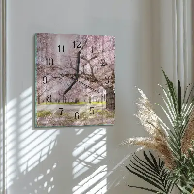 Moderne wandklok glas vierkant Kersenbomen
