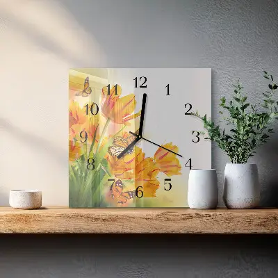 Vierkante glazen klok Tulpen