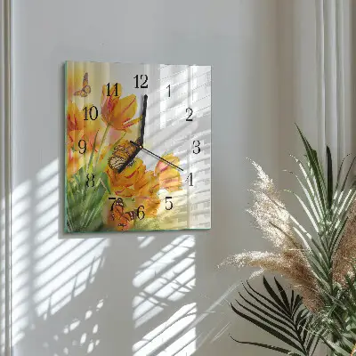 Vierkante glazen klok Tulpen