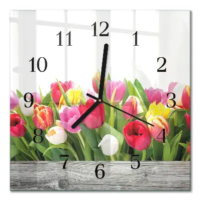 Vierkante glas klok Tulpen