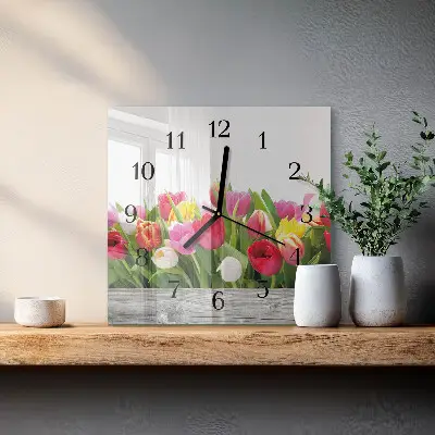 Vierkante glas klok Tulpen