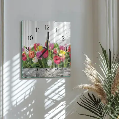 Vierkante glas klok Tulpen