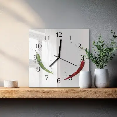 Vierkante glazen wandklok Chilipepers