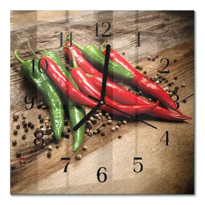 Decoratieve glazen klok vierkant Chilipepers