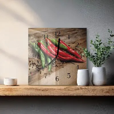 Decoratieve glazen klok vierkant Chilipepers