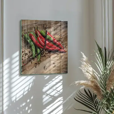 Decoratieve glazen klok vierkant Chilipepers