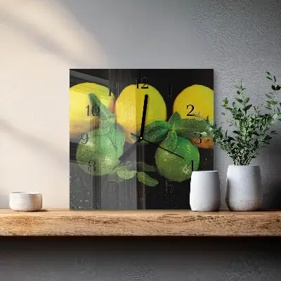 Vierkante glazen wandklok Citroenen