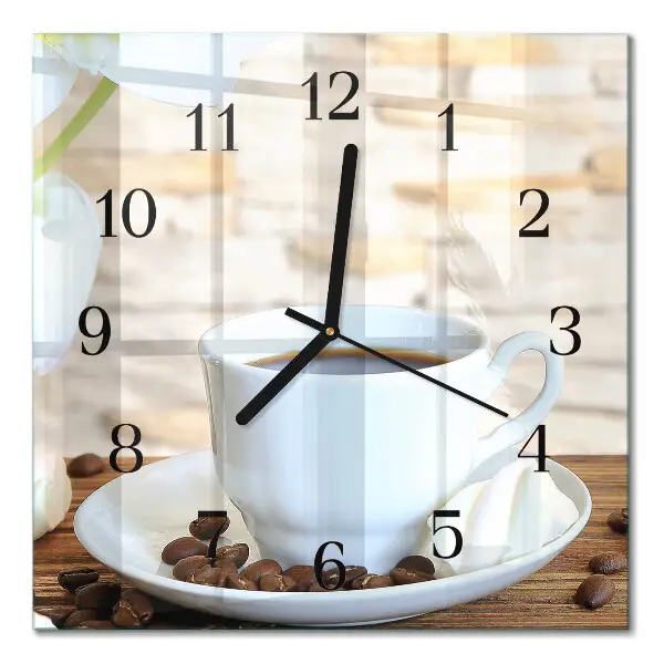 Vierkante glazen wandklok Koffie