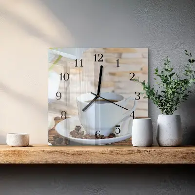 Vierkante glazen wandklok Koffie