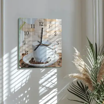 Vierkante glazen wandklok Koffie