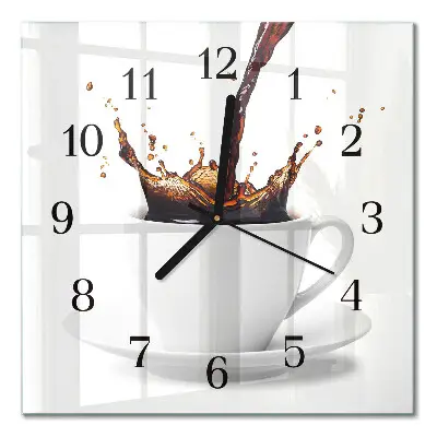 Vierkante glazen wandklok Koffie