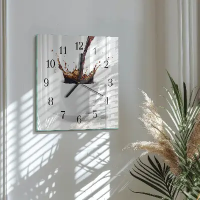 Vierkante glazen wandklok Koffie