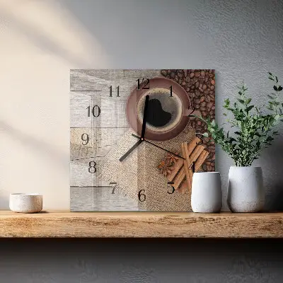 Decoratieve glazen klok vierkant Koffiebonen