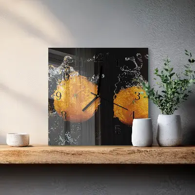 Vierkante glazen wandklok Sinaasappels