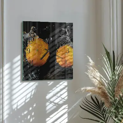 Vierkante glazen wandklok Sinaasappels