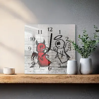 Vierkante glazen klok Engel duivel