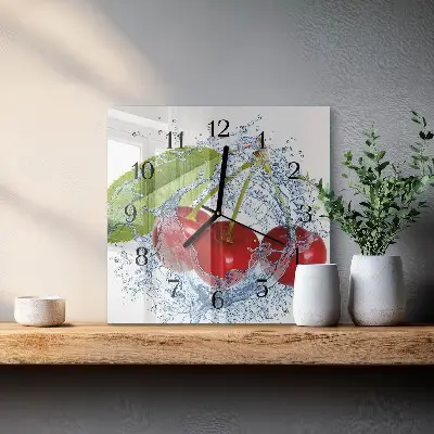 Moderne wandklok glas vierkant Kersen