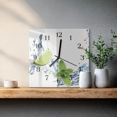 Decoratieve glazen klok vierkant Munt met limoen