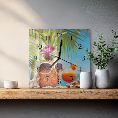 Vierkante glazen wandklok Vakantie