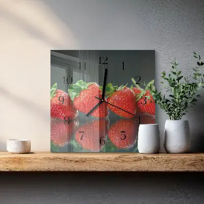 Vierkante glas klok Aardbeien