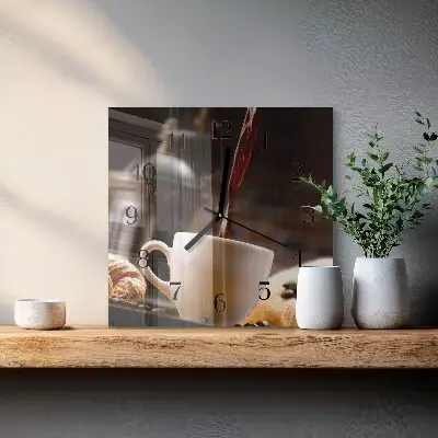 Moderne wandklok glas vierkant Koffie