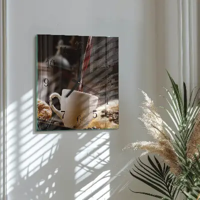 Moderne wandklok glas vierkant Koffie