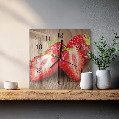 Moderne wandklok glas vierkant Aardbeien