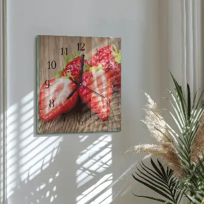 Moderne wandklok glas vierkant Aardbeien
