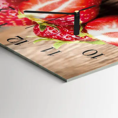 Moderne wandklok glas vierkant Aardbeien
