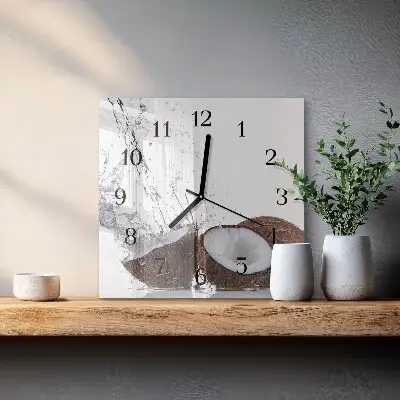 Vierkante glas klok Kokosnoten