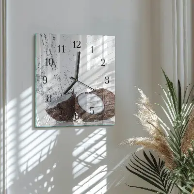 Vierkante glas klok Kokosnoten