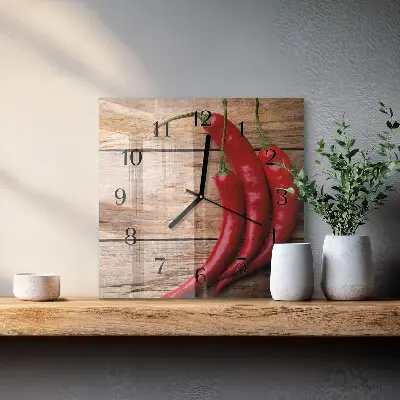 Moderne wandklok glas vierkant Chilipepers