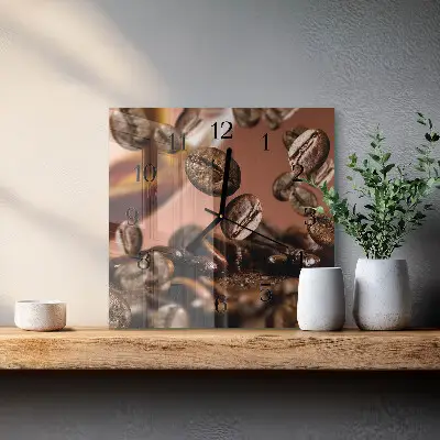 Decoratieve glazen klok vierkant Koffiebonen