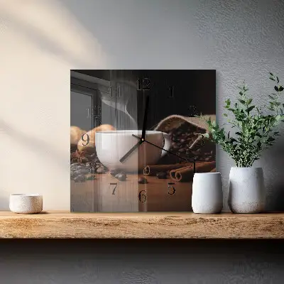 Moderne wandklok glas vierkant Koffie