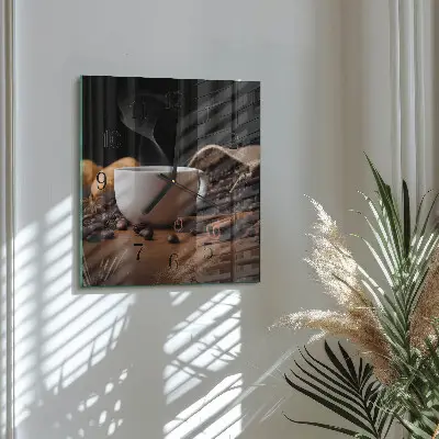Moderne wandklok glas vierkant Koffie