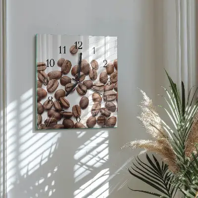 Vierkante glazen wandklok Koffiebonen