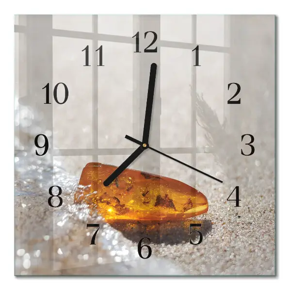 Vierkante glazen wandklok Amber