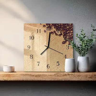 Moderne wandklok glas vierkant Koffiebonen
