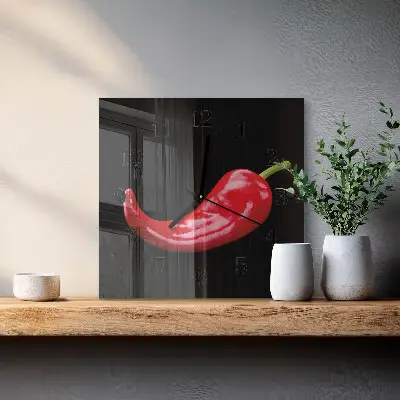 Vierkante glas klok Chilipepers