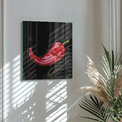 Vierkante glas klok Chilipepers