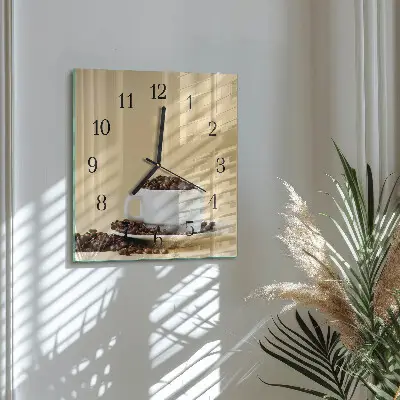 Moderne wandklok glas vierkant Koffie