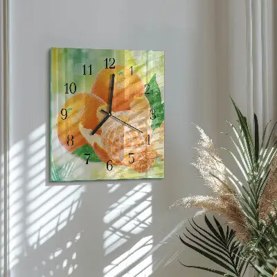 Vierkante glazen wandklok Sinaasappels