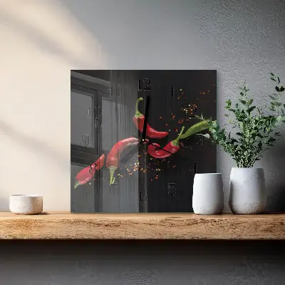 Vierkante glas klok Chilipepers