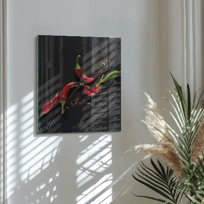 Vierkante glas klok Chilipepers